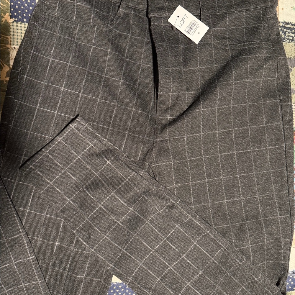 LOFT Charcoal Windowpane Pants Size 6